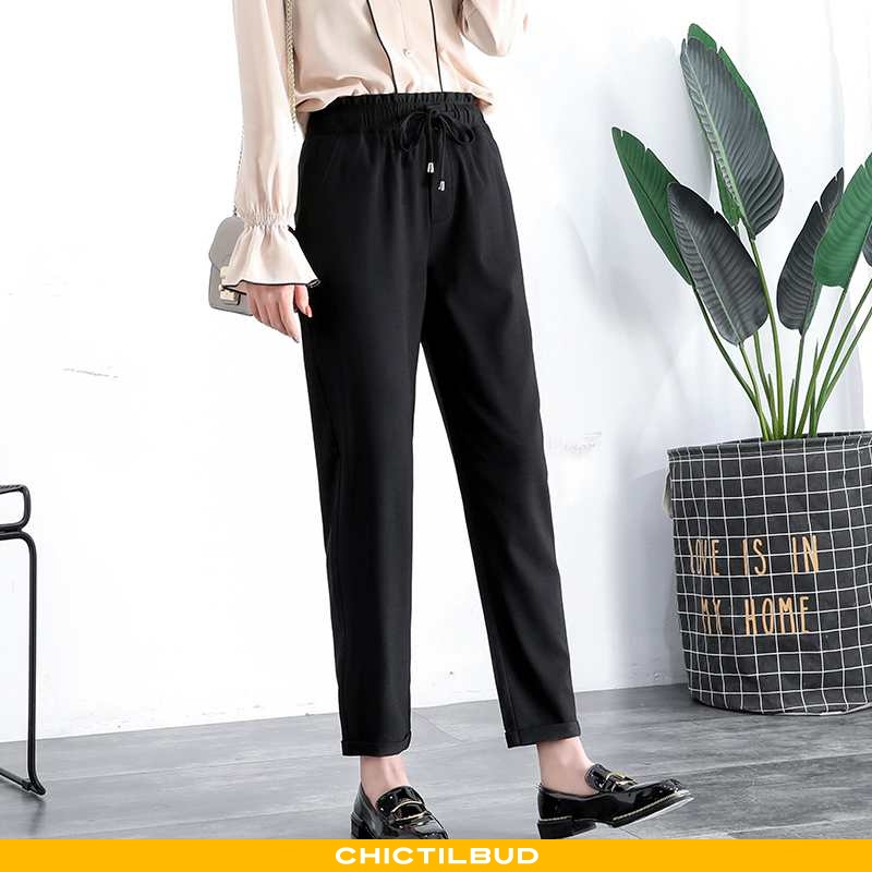 Bukser dame casual elastiske skinny sommer sort - chictilbud.com