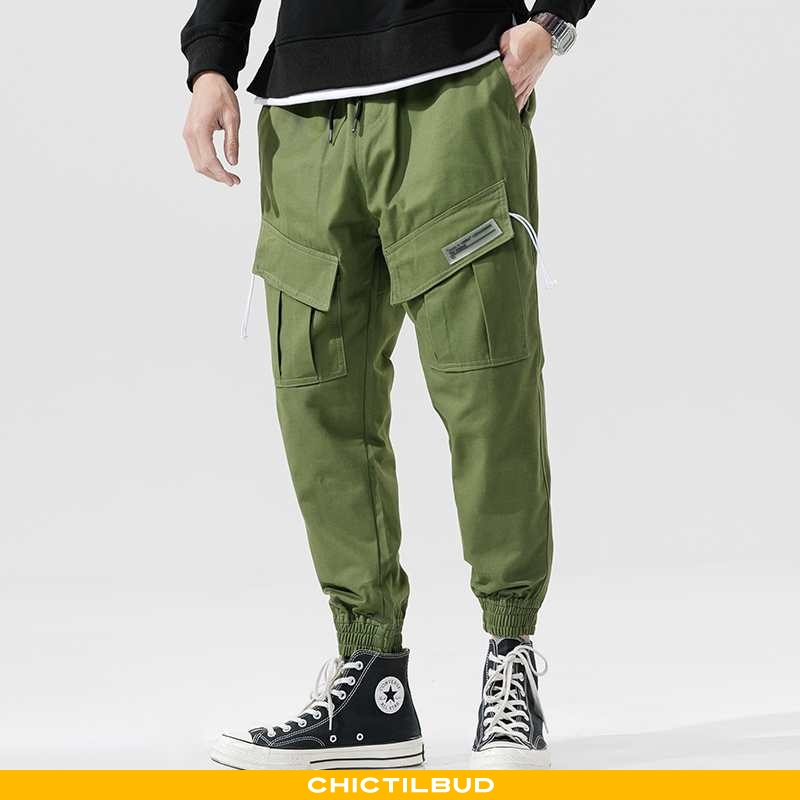 Cargo bukser bukser herre casual løse sports militærgrøn -