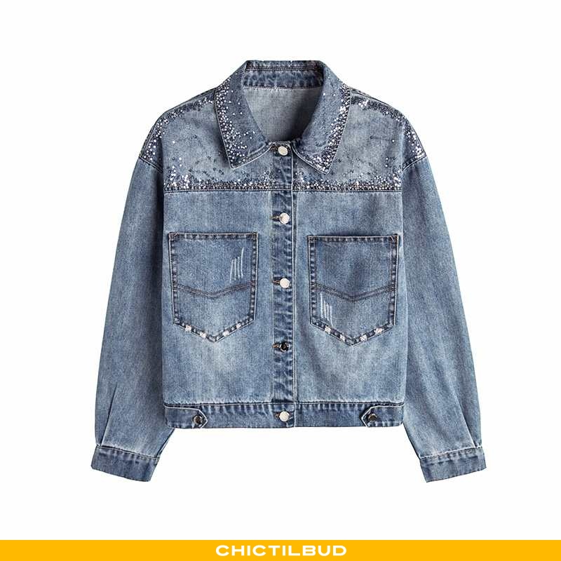 Frakke Dame Denim Trend Med Knapper