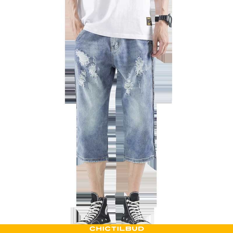 Jeans Herre Bukser Denim Slim Fit Capri Bukser