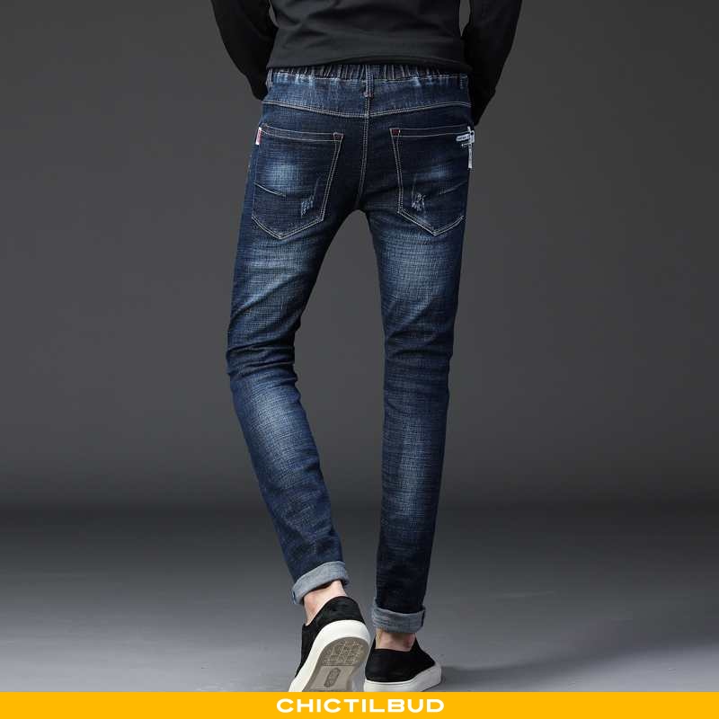 Moden Sikker rod Cowboybukser jeans herre bomuld straight elastiske stretch skinny slim fit  trend mørkeblå - chictilbud.com