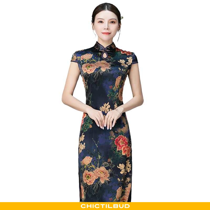 Kjoler Dame Cheongsam Silke Lang Ny