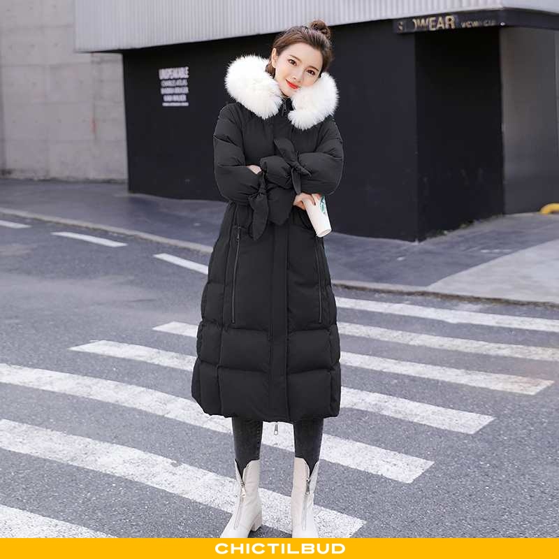 Bomuld jakke bomuldsjakke vinterjakke mode behagelige med hætte trend vinter lang sort